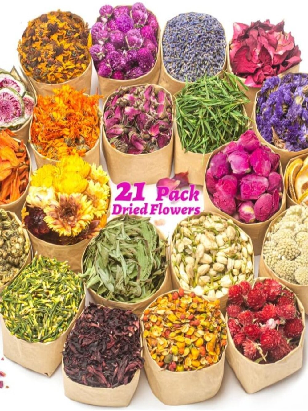 Dried Flowers, 21 Bags 100% Natural Dry Flower Herbs Kit for Crafts